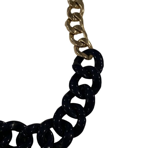 Aldo Statement Necklace Navy Blue Gold Big Chunky Bold Chain Retro Classic - Picture 5 of 12